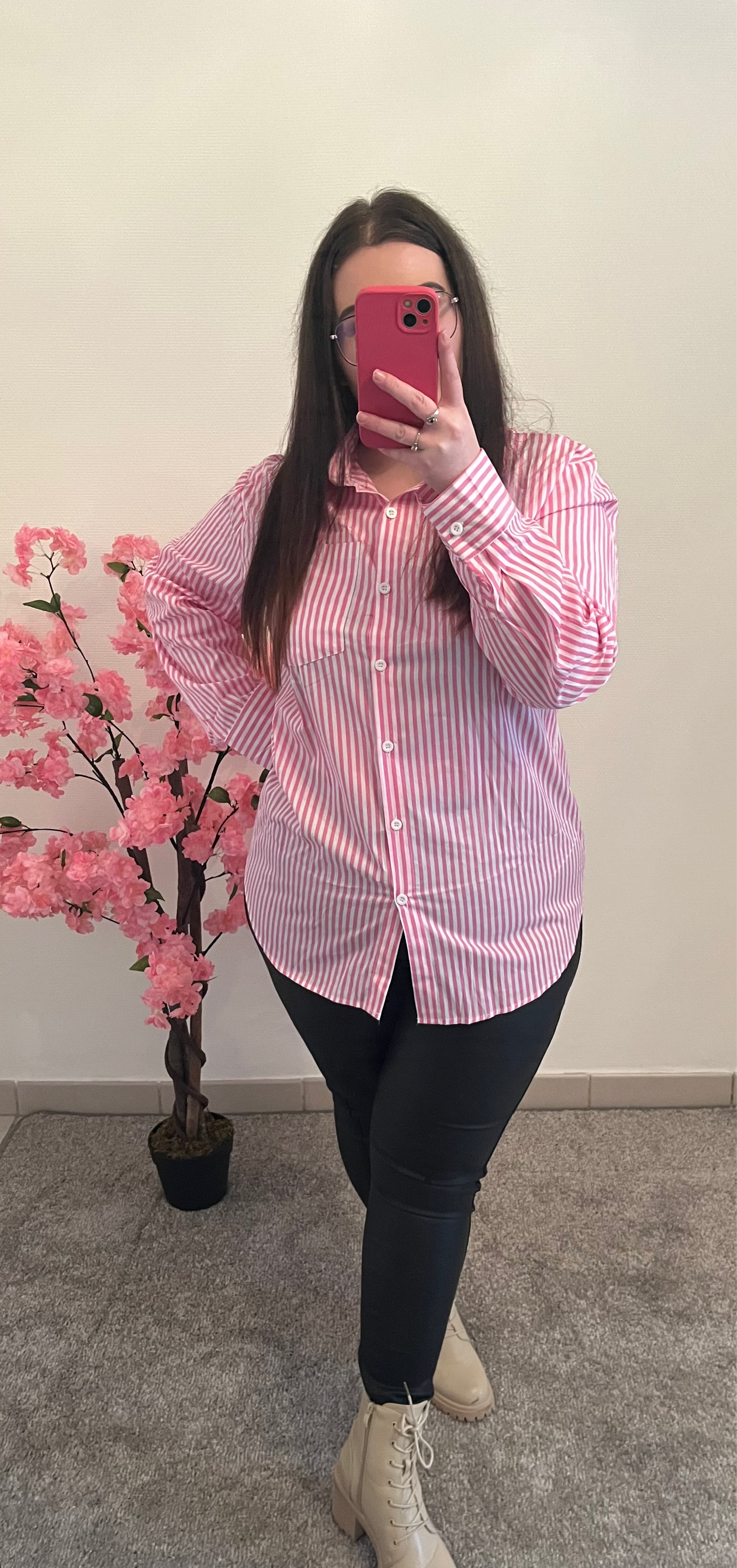 Chemise à rayure rose